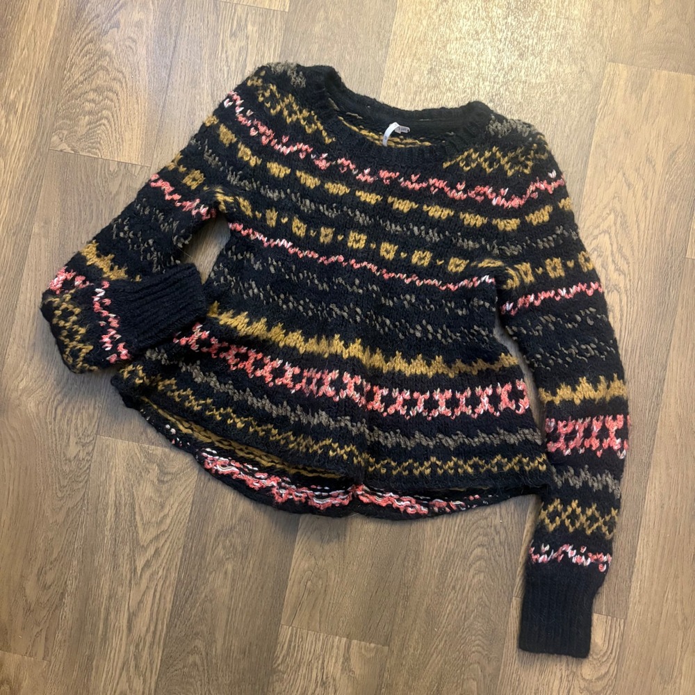 Free People Womens Boho Style Multicolored Wool Blend Flowy Pullover Sweater